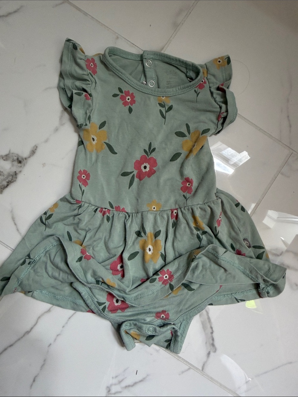 Kyte Baby Floral Skirted Bodysuit - Sage Green